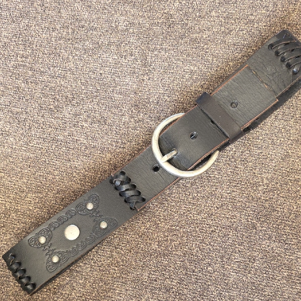 Black Leather Belt with Silver Buckle Made In India